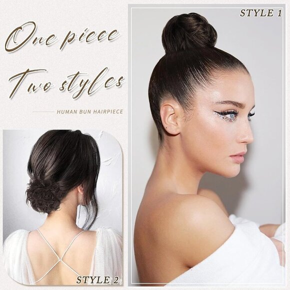 Human Hair Bun Extension Long Thin Straight Dark Brown Blonde 20g Elegant